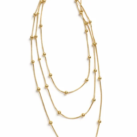 collar brisa dorado acero inoxidable multicadena con esferas fondo blanco
