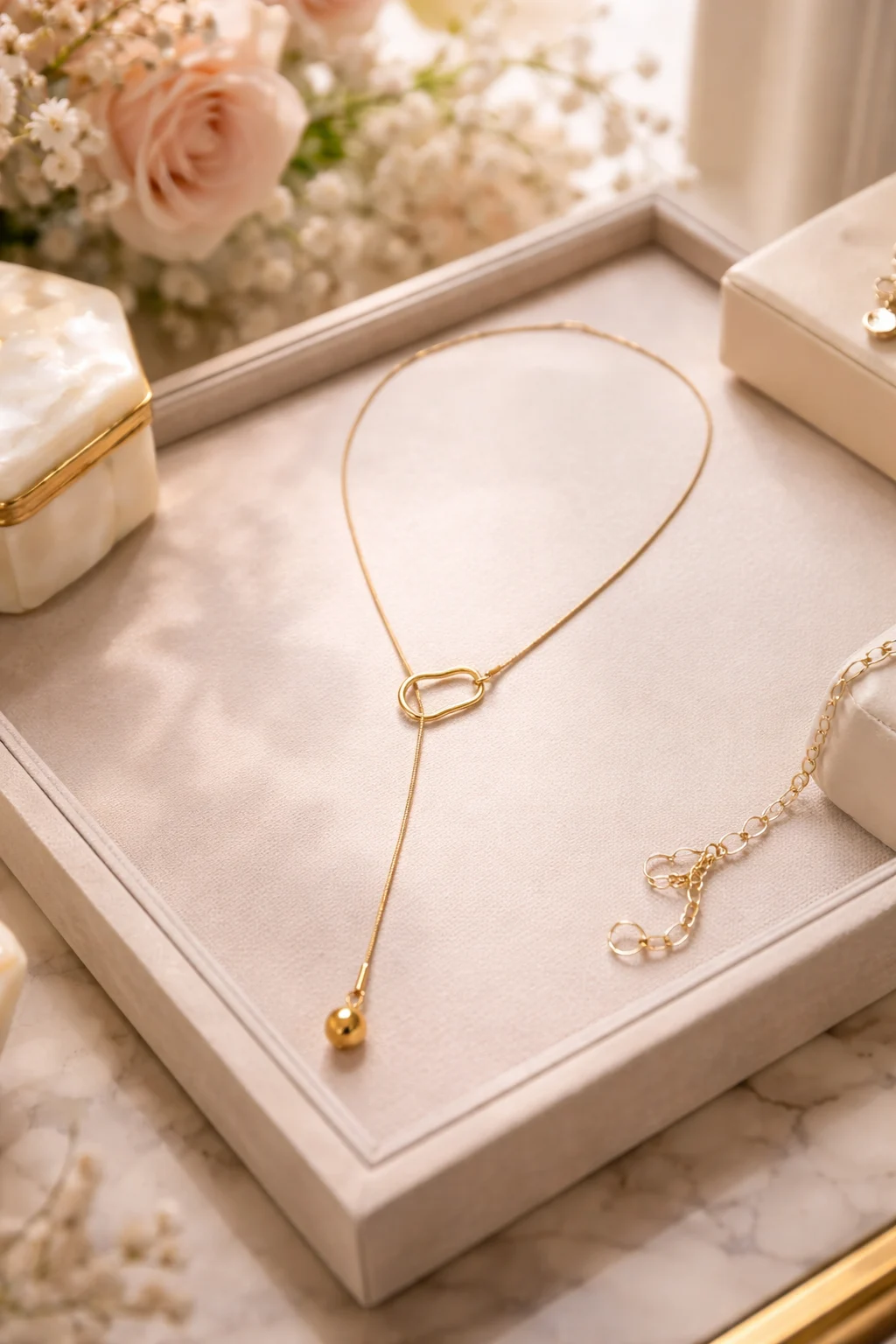 Collar Corazón Libre dorado en expositor elegante con diseño ajustable y caída con esfera