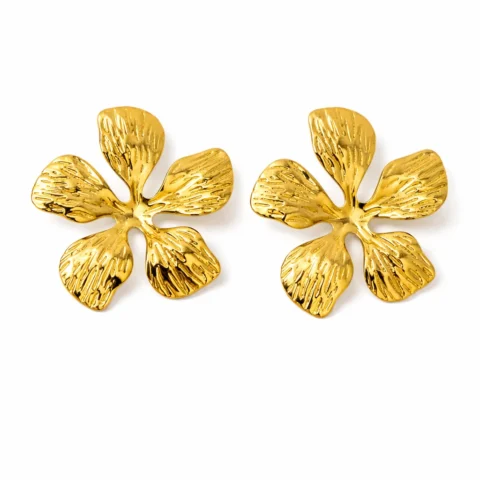 pendientes Néctar dorados flor acero inoxidable fondo blanco