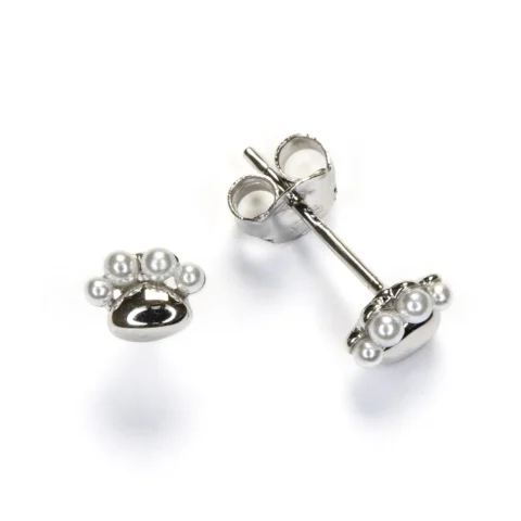 Pendientes huella con perlas en plata de ley 925 diseño minimalista