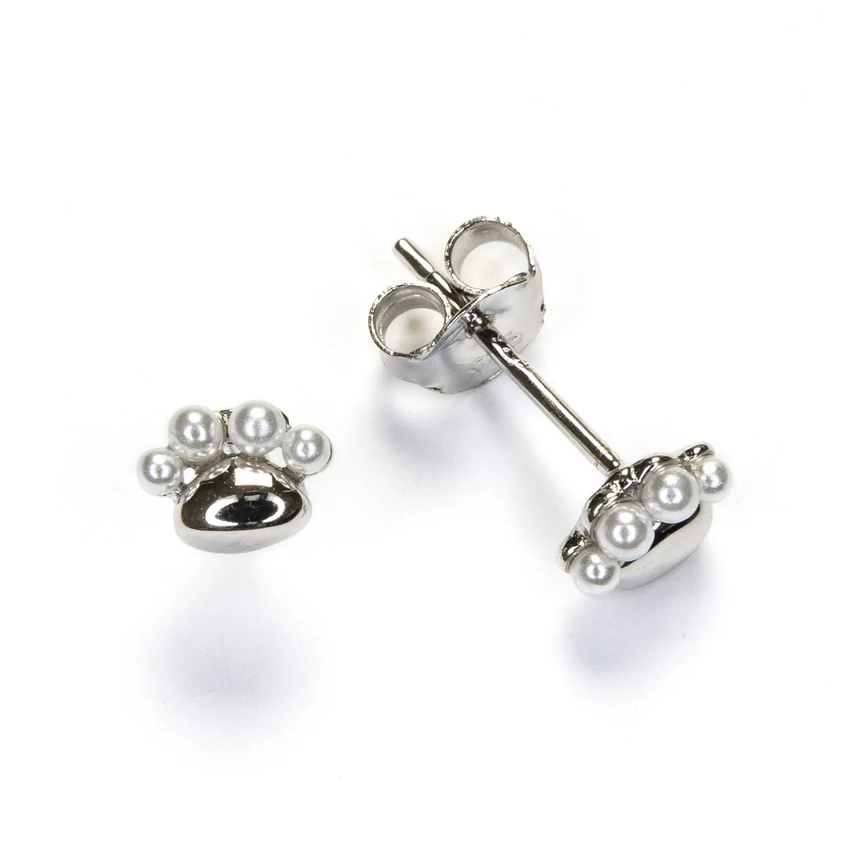 Pendientes huella con perlas en plata de ley 925 diseño minimalista