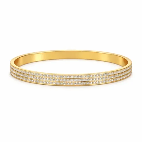 Pulsera Lumi de acero inoxidable dorado con circonitas en muñeca – Inaya Complementos