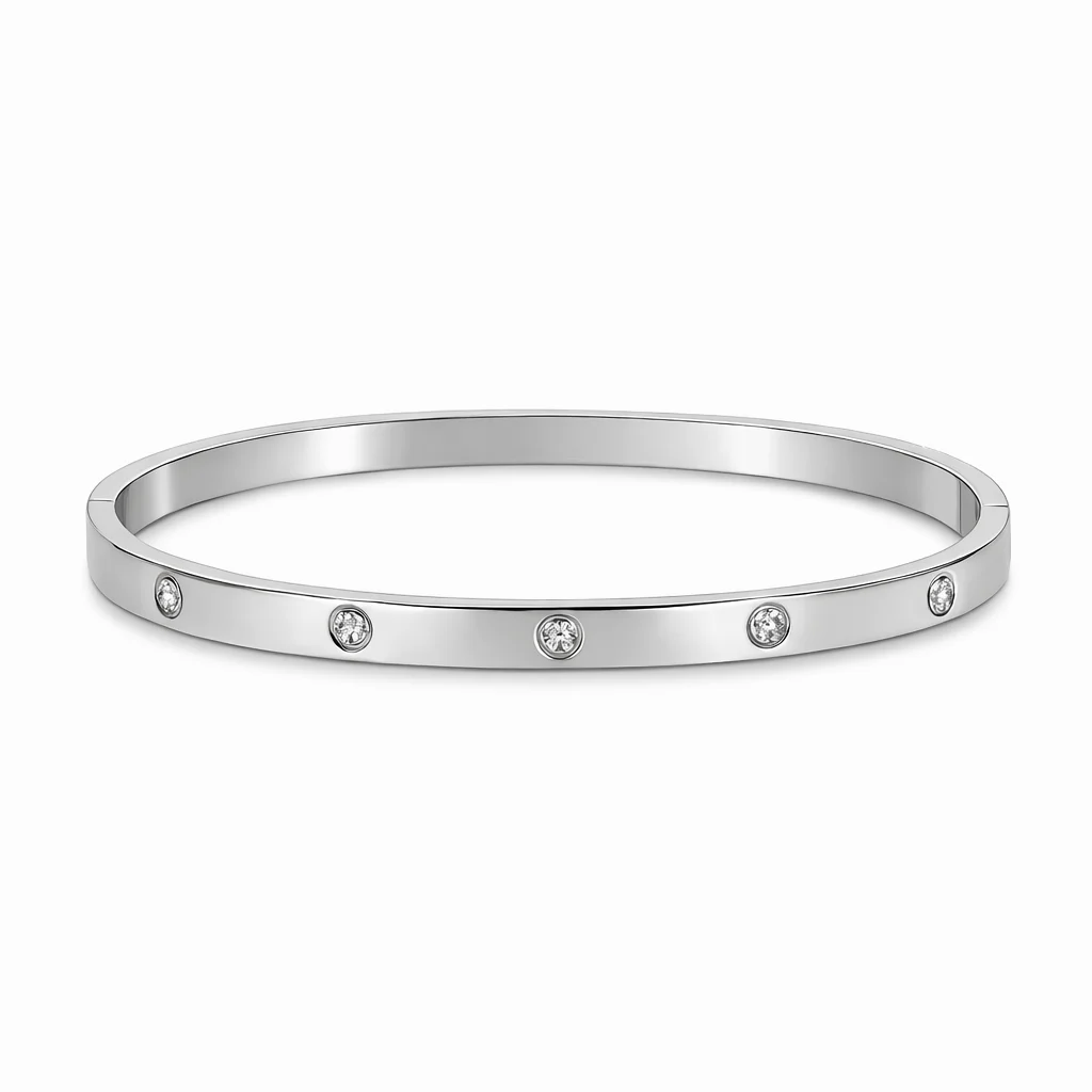 Pulsera Áurea de acero inoxidable plateado con circonitas – Inaya Complementos