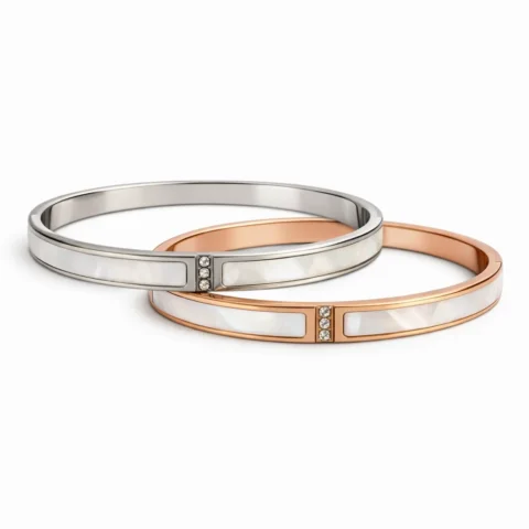 Pulsera Nacre de acero inoxidable con nácar blanco en color plateado y rosé