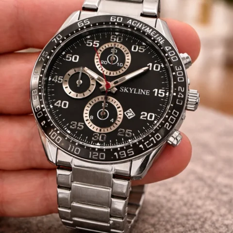 Reloj Skyline Héritage Steel de acero inoxidable con esfera negra y cronógrafo