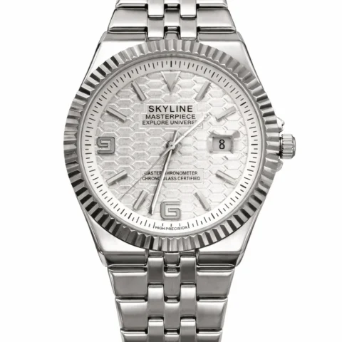 reloj Skyline Atlas Steel para hombre con esfera texturizada y correa de acero inoxidable