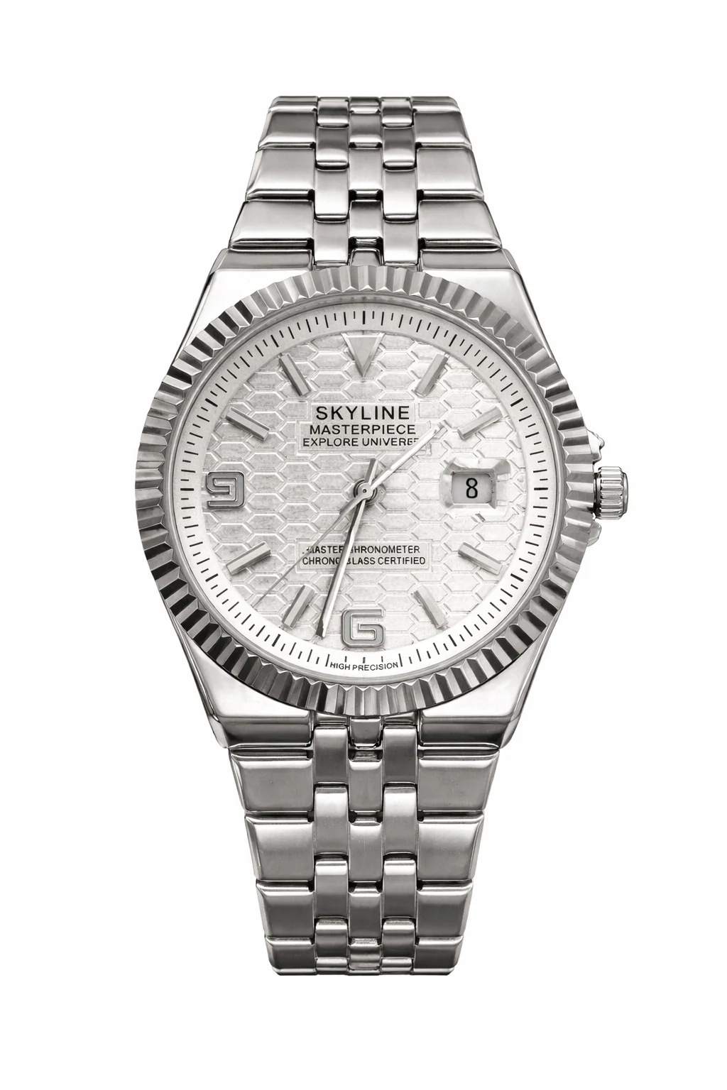 reloj Skyline Atlas Steel para hombre con esfera texturizada y correa de acero inoxidable