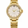 reloj mujer Skyline Éclat Gold acero inoxidable dorado esfera plateada fondo blanco