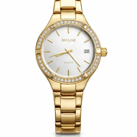 reloj mujer Eclipse Gold acero inoxidable dorado fondo blanco