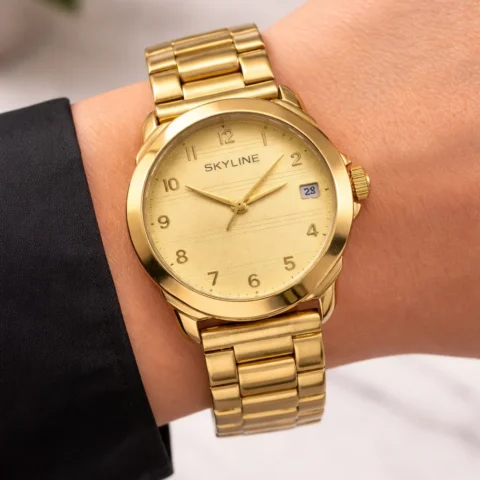 reloj skyline línea gold mujer look elegante muñeca dorado