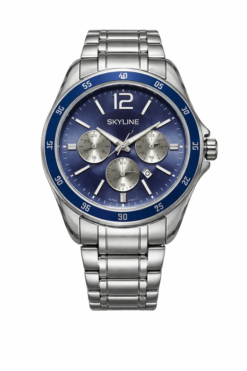 reloj skyline prestige steel con esfera azul y pulsera de acero inoxidable