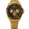 reloj skyline prestige gold con esfera negra y pulsera de acero inoxidable