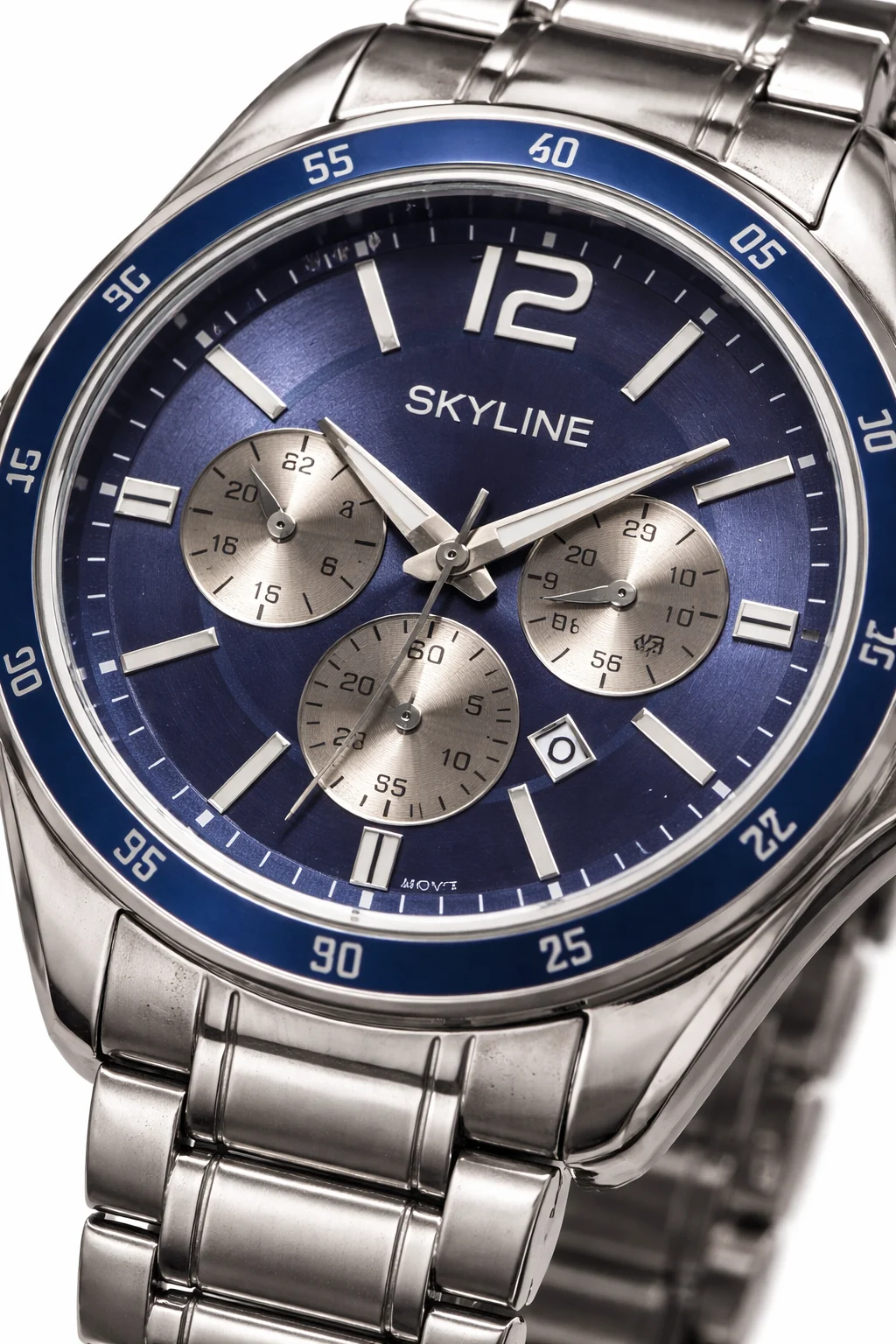 reloj skyline prestige steel con esfera azul y pulsera de acero inoxidable